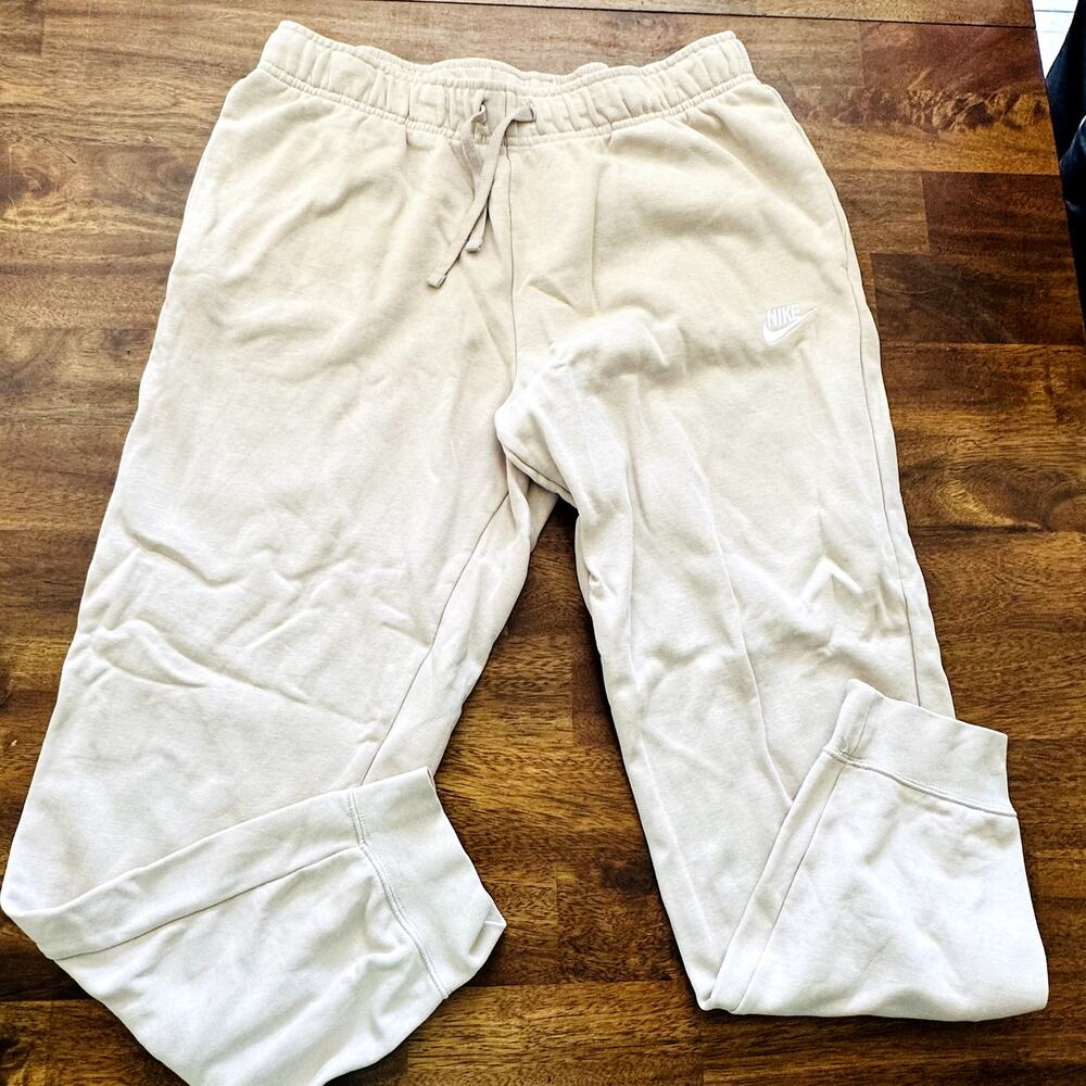 Nike Sweatpants Large Mens Activewear Pockets Beige 80% Cotton 20% Polyester